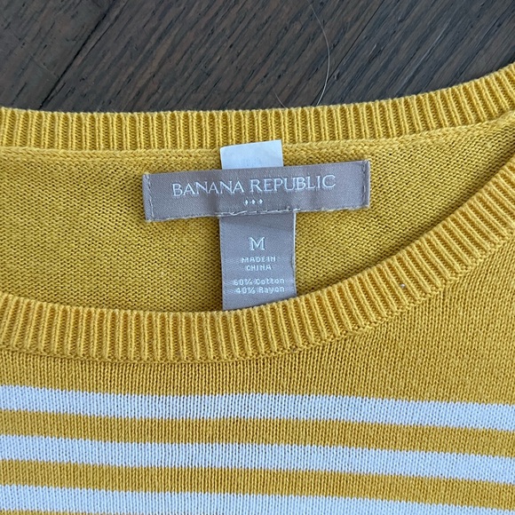 Banana Republic Yellow and White Stripe Lightweight Sweater with Elbow Patches - Picture 5 of 5